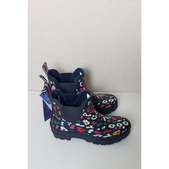 Joules Ankle Rain Boots Wellibob Navy Bees & Leopard Outdoor US 6 EU 37 UK 4 NWT - Picture 2 of 7